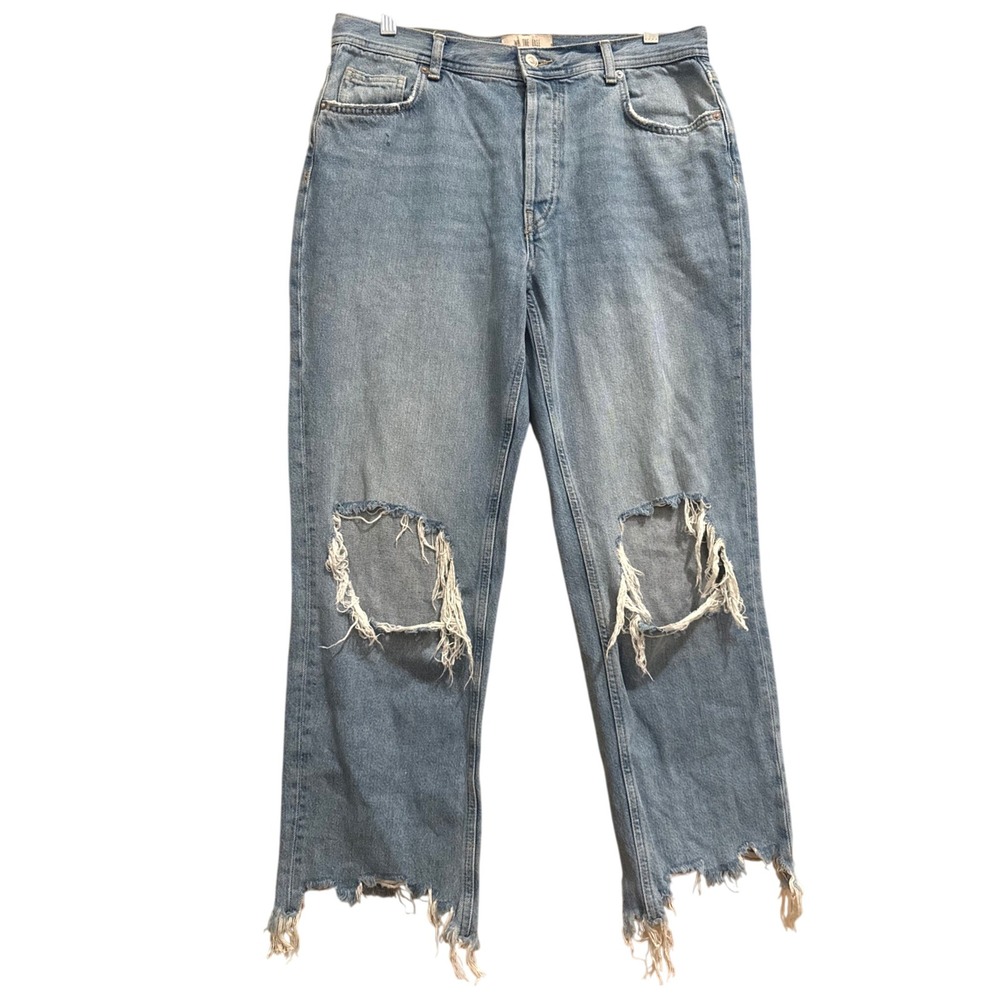 Free People We The Free Distressed Straight Leg Jeans Light Wash Blue Size 30